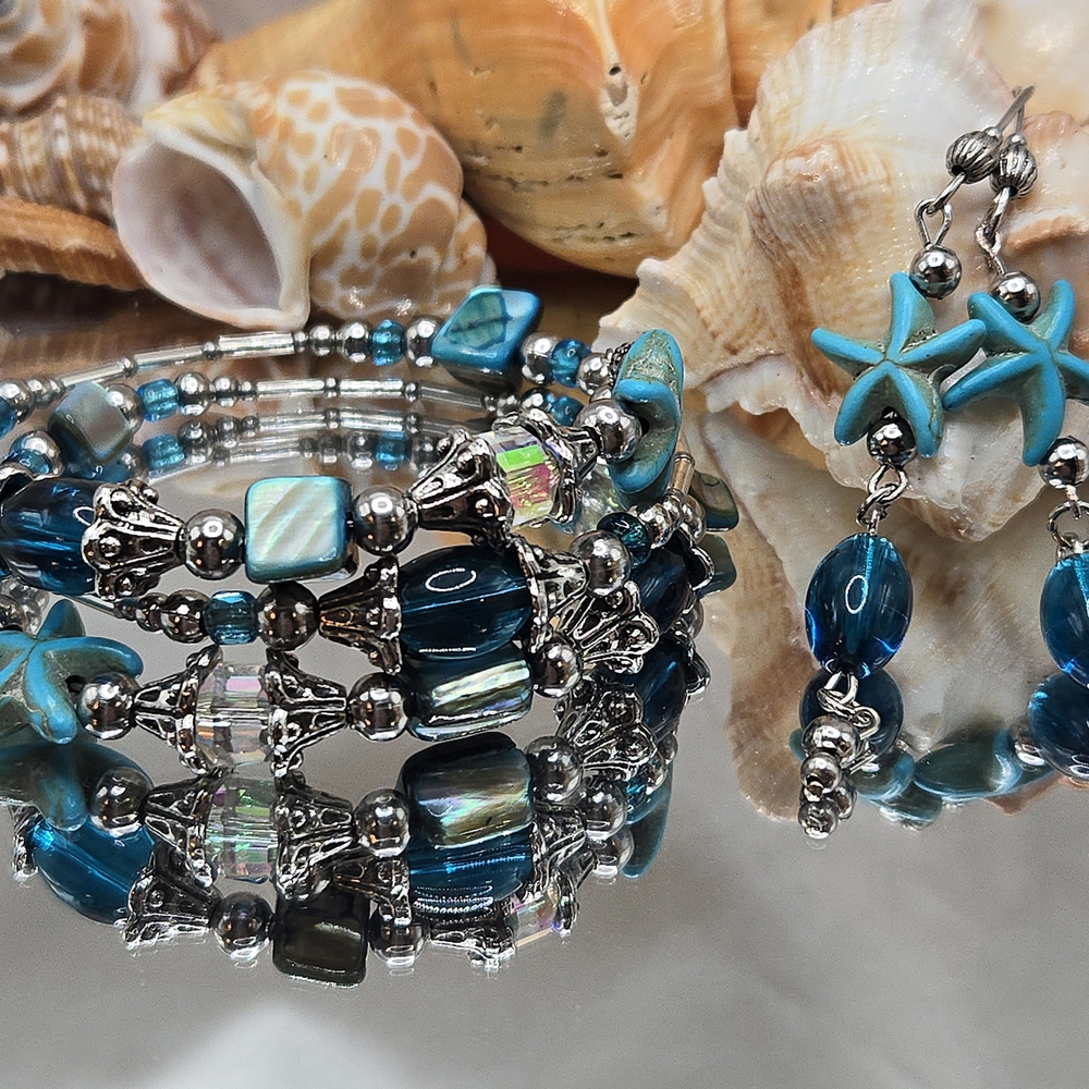 Turquoise and Silver Starfish Jewelry Set